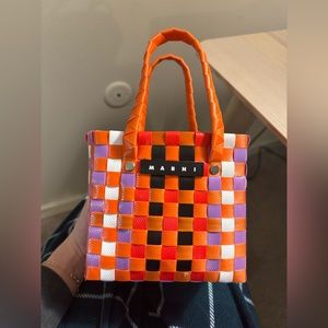 Marni logo woven top-handle mini tote bag